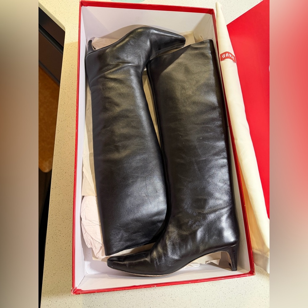 STAUD Wally Black Leather Knee-High Boots - Picture 5 of 15